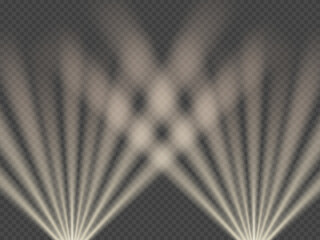 Dual Golden Upwards Spotlights Overlay,Two Stage Light Beams Ground Up Transparent,Pair of Radiant Gold Stage Spotlights