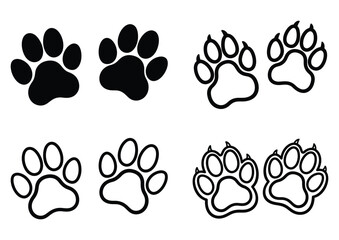 Fototapeta premium Minimalist Black Outline Vector Paw Prints Icon Set for Pet Care and Animal Logos