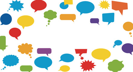 Colorful speech bubbles on white background for communication concepts