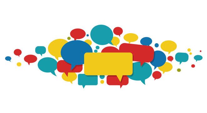 Colorful speech bubbles cluster on white background