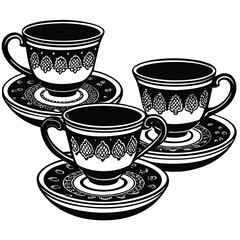trio of teacups with matching saucers.eps
