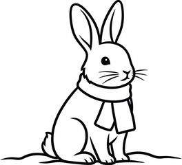 Rabbit bunny scarf winter cute outline drawing animal pet mammal ears whiskers