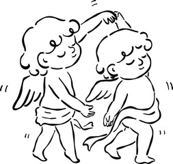 Hand Drawn Wedding Cupid, Whimsical Cherub Doodle Illustration