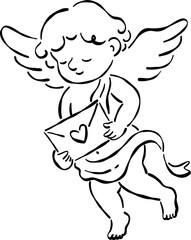 Hand Drawn Wedding Cupid, Whimsical Cherub Doodle Illustration
