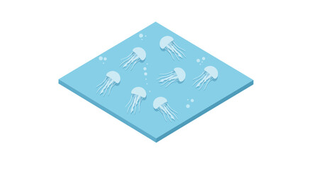 Isometric jellyfish pattern on blue water background