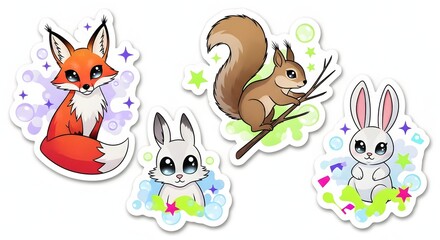 Fototapeta premium Cute woodland creatures illustration for sticker design