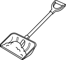 Shovel snow tool winter equipment scoop handle cold white outline line art