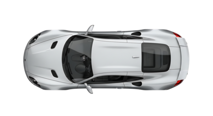Silver sports car viewed from directly above, isolated on white or transparent background. PNG