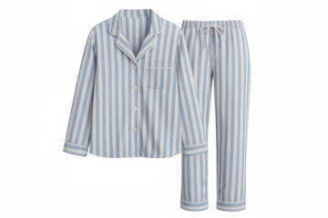 Blue and white striped pajamas set, long sleeve shirt and pants, comfortable sleepwear or loungewear apparel