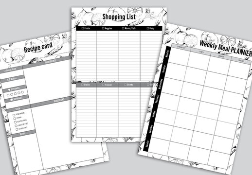 Black and White Weeekly Meal Planner