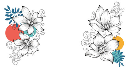 Obraz premium Delicate floral illustrations with abstract geometric shapes add artistic flair to your designs.