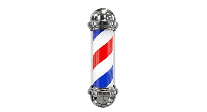 Traditional Barber Pole with Red White and Blue Stripes, isolated on white or transparent background. PNG