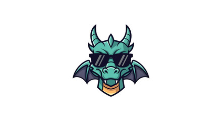 Cool dragon mascot wearing sunglasses, a fun and modern logo for gaming, sports, or branding, conveying strength, confidence, and a touch of humor