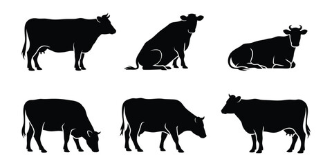 Set of Cow Silhouettes Vector