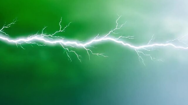 Sky's electric Dance: A vibrant display of nature's power, a brilliant white lightning bolt crackles across a gradient sky of emerald green and turquoise.