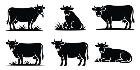Modern Black Cow and Bull Icons