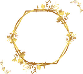 golden wheat frame Wedding circle frame with luxury gold floral elements	
