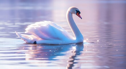 Naklejka premium Graceful Swan Swimming in a Calm Lake