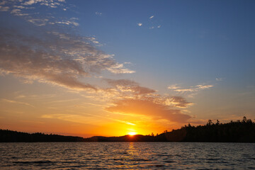 Beautiful sunrise over a lake near the Boundary Waters in northern Minnesota
