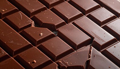 Glossy dark chocolate squares arranged in a precise grid pattern