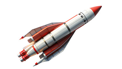 Rocket ship, retro-futuristic with red and white accents, cutout, PNG, isolated on white or transparent background, AI