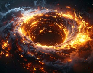 Fiery cosmic vortex, ablaze with light and swirling nebula