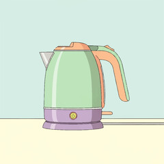 Whimsical Pastel Electric Kettle Illustration for Home Decor and Kitchen Design