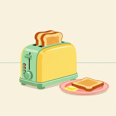 Toaster with Toast Fresh Morning Meal Illustration in Retro Style