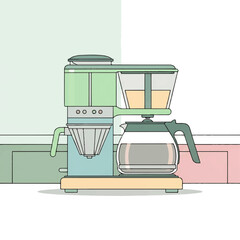 Modern Automatic Coffee Maker with Glass Carafe, Illustrated in Pastel Tones