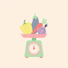 Balanced Diet Fresh Vegetables on Kitchen Scales for Health and Wellness