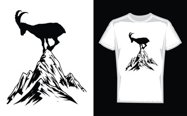 King of the mountain goat silhouette design for apparel and merchandise featuring a majestic animal in a bold graphic style © OutfitBuy