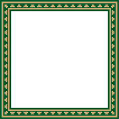 Vector gold with green square classic byzantine ornament. Rectangle, border, Ancient Greece, Eastern Roman Empire frame. Decoration of the Russian Orthodox Church