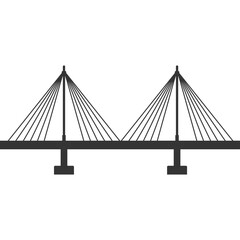 Modern Suspension Bridge Design with Dark Gray Cables and Towers Against a White Background