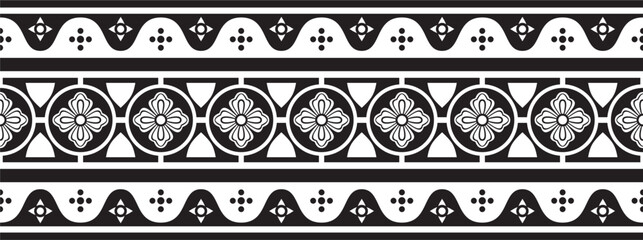 Vector black monochrome seamless gothic ornament. Medieval European silhouette, rectangle, border. Classic pattern of the Germans, Angles, Saxons, Franks.
