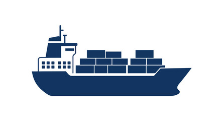 Minimalist cargo ship carrying containers on white background