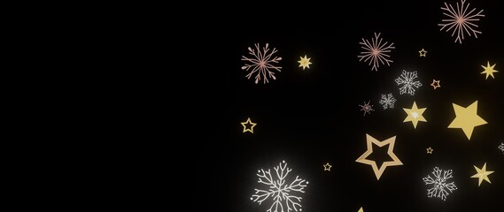 Elegant winter background with gold stars and snowflakes on black. Perfect for holidays, celebrations, and winter themes.