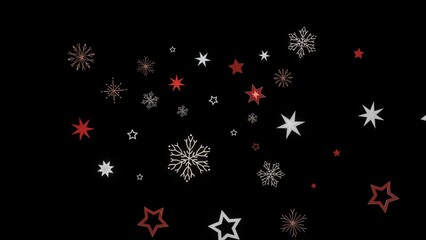 Festive winter background with red and white stars and snowflakes on a black background. Perfect for Christmas or New Year's designs.