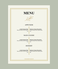 design minimalism restaurant menu elegant