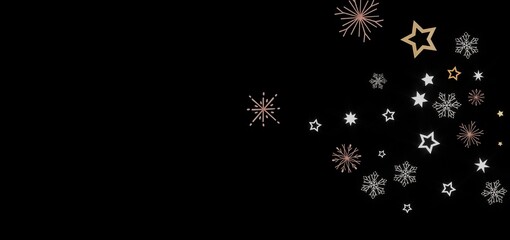 Beautiful winter design with stars and snowflakes on a black background. Perfect for holiday cards, websites, and more!