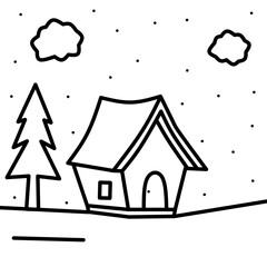 Minimal winter house with snow