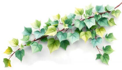 Green and yellow ivy vine with leaves on a white background