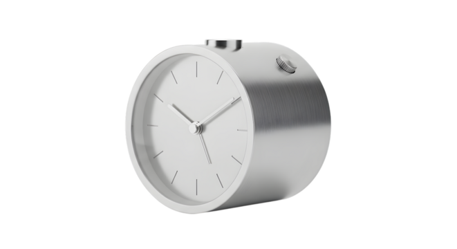 Minimalist White Cylindrical Alarm Clock Isolated on White