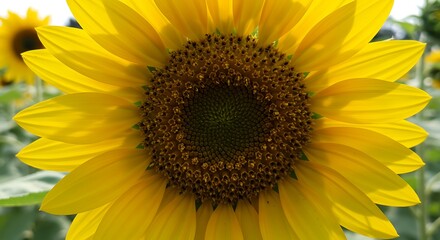 Obraz premium Close up of a vibrant sunflower in bright sunlight with detailed petals