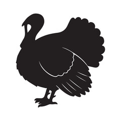 Black Silhouette of a Turkey Standing Isolated on a White Background