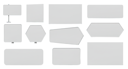Set of white blank paper labels in various shapes and sizes isolated on white background, perfect for organization or branding projects