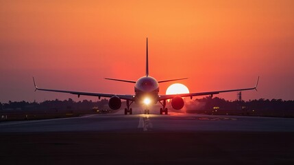 Plane Landing at Airport During Golden Hour