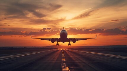 Plane Landing at Airport During Golden Hour