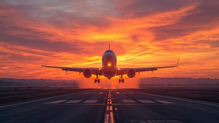Plane Landing at Airport During Golden Hour