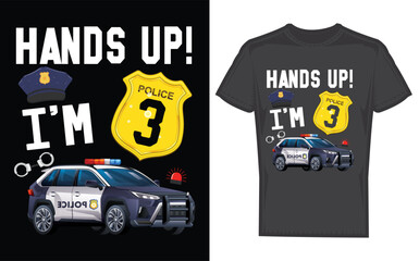 Happy 3rd birthday police officer boy silhouette design for celebrations and kids parties featuring a young child dressed as a policeman in a distinctive silhouette style