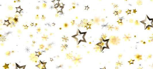 Festive background with golden stars and snowflakes. Ideal for holiday greeting cards, winter sales, Christmas and New Year projects.  Perfect f